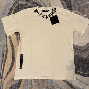 Palm Angels White Neck Logo T-Shirt Size Large